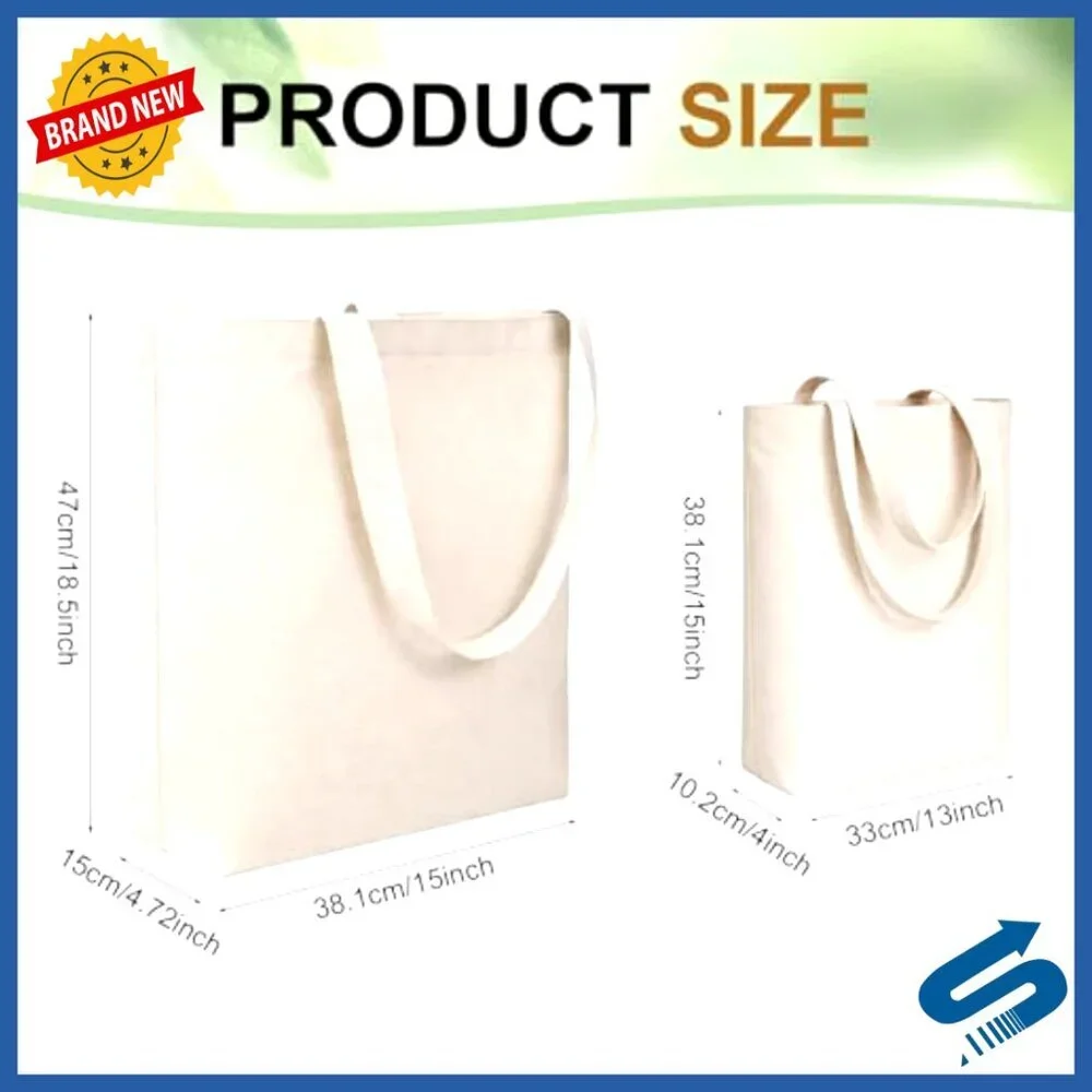 Heavy Duty Canvas Tote Bags Set Reusable Foldable Washable Grocery Storage